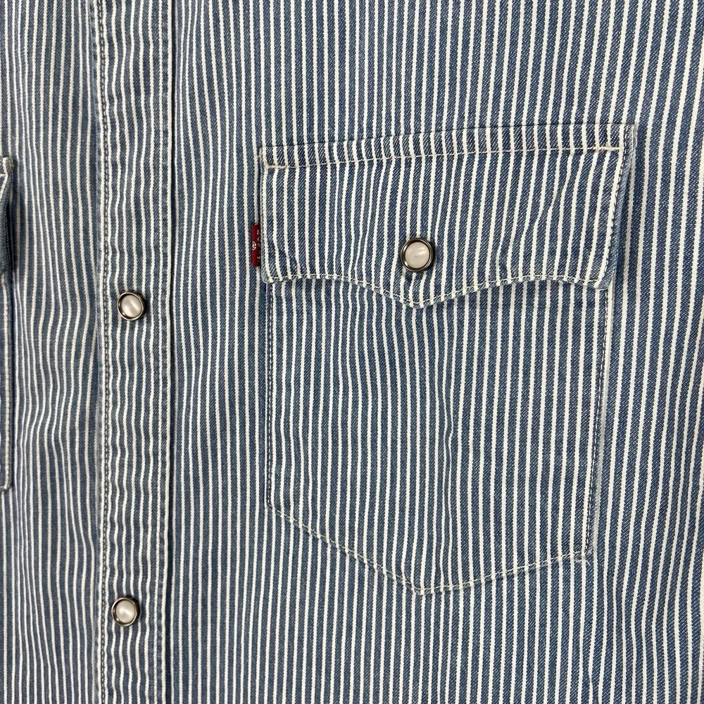 Levi's Western Shirt Mens XL Pearl Snap Relaxed Fit Short Sleeve Striped Cowboy